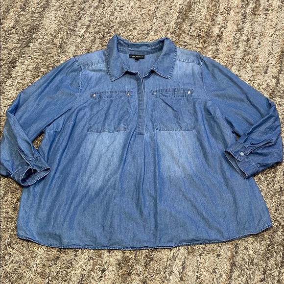 Lane Bryant Tops - Lane Bryant chambray pop over shirt Blue sz 26/28